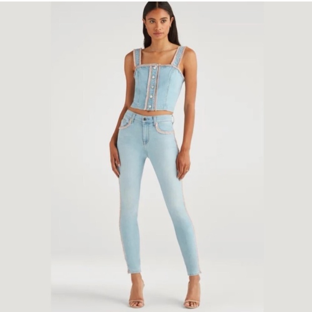 7 For All Mankind High Waist Ankle Skinny With Rainbow Fringe size 30  🌈 👖 - Picture 5 of 16